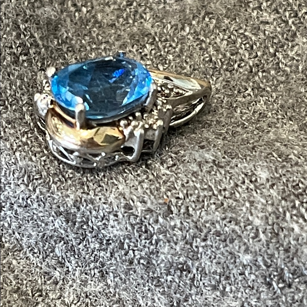 10k Ylw Gold & Sterling Two-toned London Blue Topaz Diamond Pendant-Alwand Vahan - Picture 3 of 10